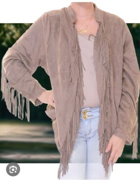 JOU JOU Mushroom Faux Suede Fringe Festival Boho Jacket Size 2x
